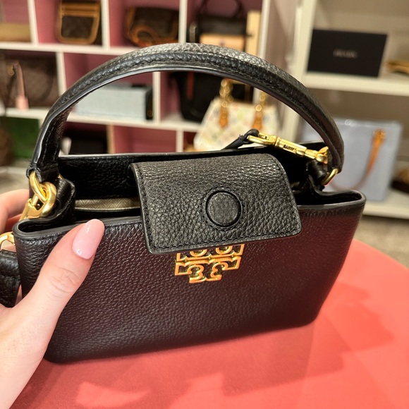 Tory Burch Britten Black Pebbled Leather Micro Satchel Bag - Picture 11 of 13